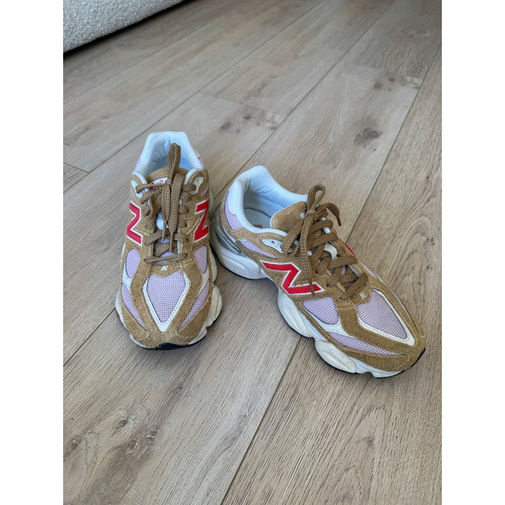 New Balance 9060 Tan Pink Red Suede Chunky Dad Sneakers Womens US 7.5 - Picture 6 of 12